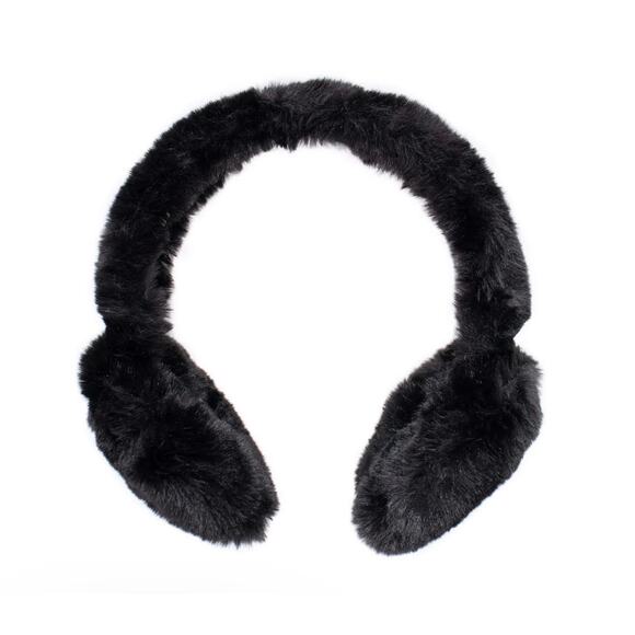Surell Faux Rex Rabbit Black Earmuffs - Halo Band - Picture 1 of 6